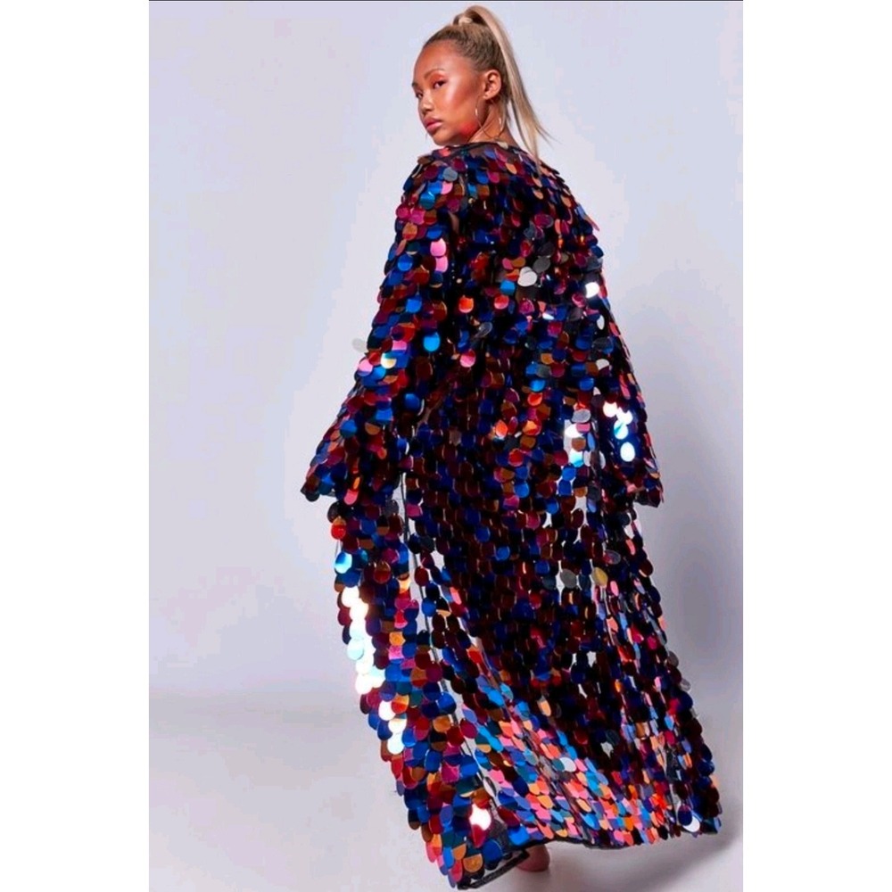 Jaded London Multi Color Iridescent Sequin Duster Cardigan Open Front S/M